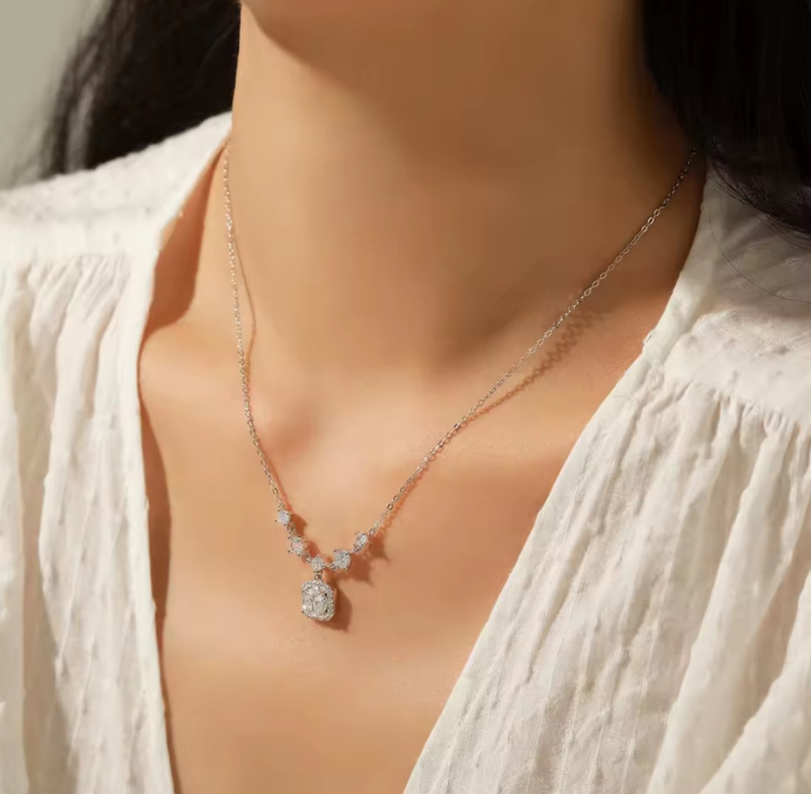 Сребърно колие с мойсанит "Diamond Frost" - Image 2