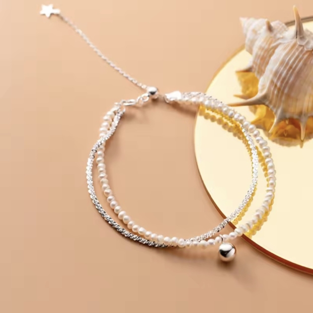 Сребърна гривна "Перлен лукс"