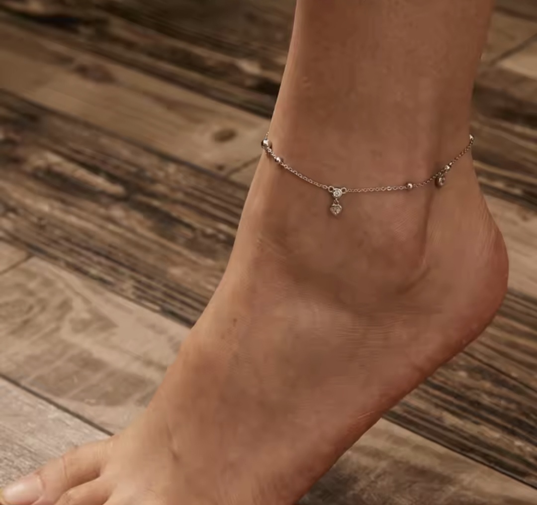Сребърна гривна за крак "блясък в сърцето" - Image 5