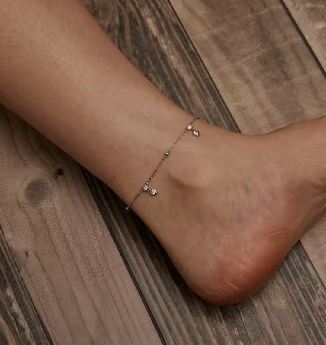 Сребърна гривна за крак "блясък в сърцето" - Image 4
