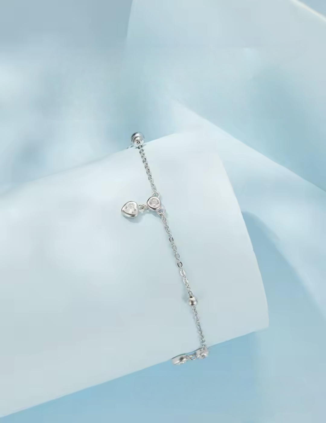 Сребърна гривна за крак "блясък в сърцето" - Image 3