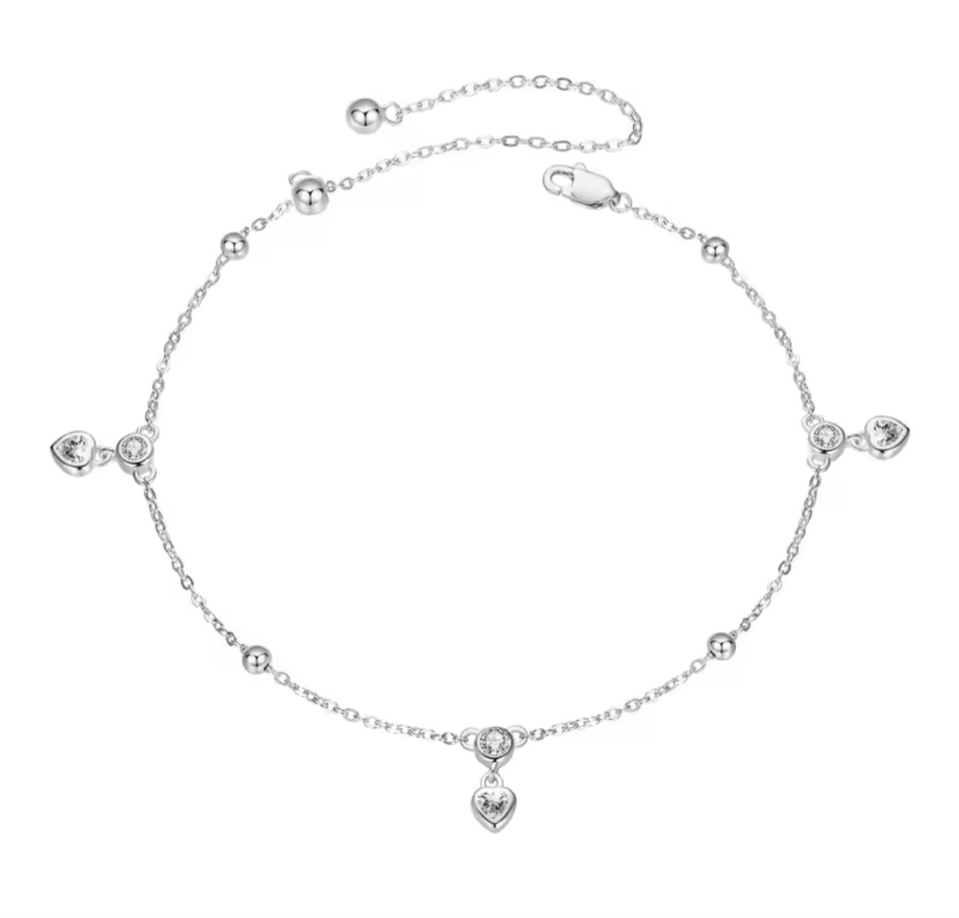 Сребърна гривна за крак "блясък в сърцето" - Image 2