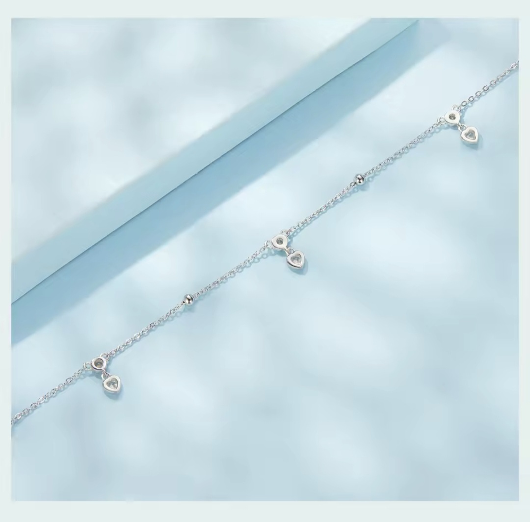 Сребърна гривна за крак "блясък в сърцето" - Image 6