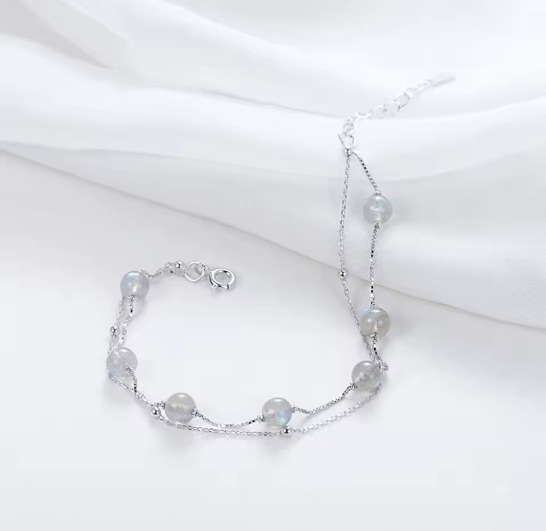 Сребърна гривна с натурален камък "Moonlight Serenity"