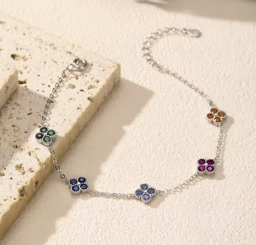 Сребърна гривна с цирконий "Цвете мое" - Image 4