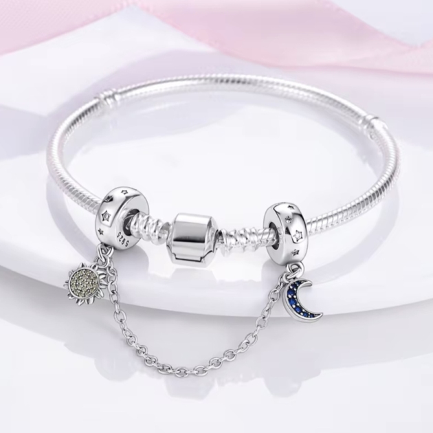 Сребърна защитна верижка "Moon-Sun"