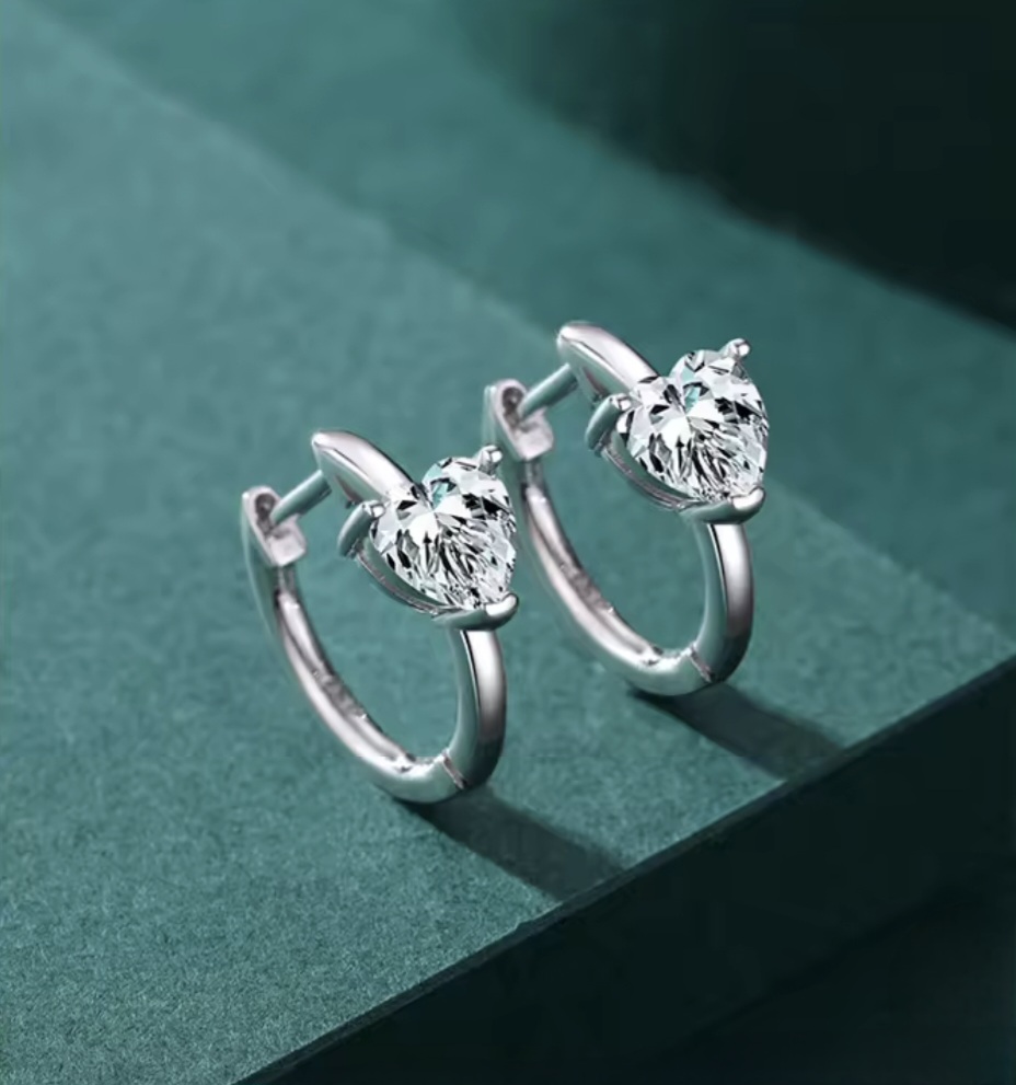 Сребърни обеци с цирконий "Кристално сърце" - Image 2