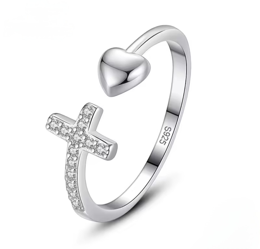 Сребърен пръстен с цирконий "Love cross" - Image 6