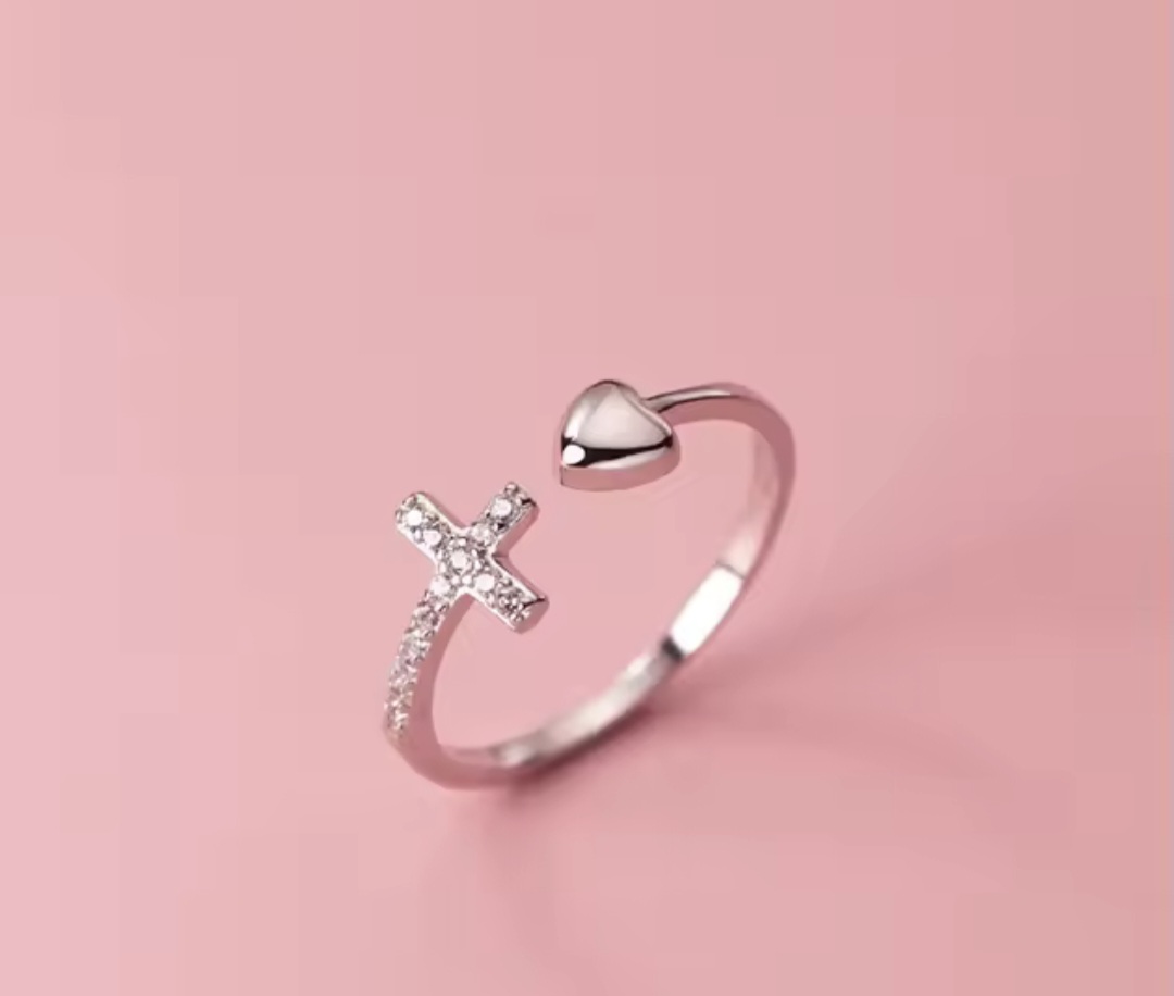 Сребърен пръстен с цирконий "Love cross" - Image 4