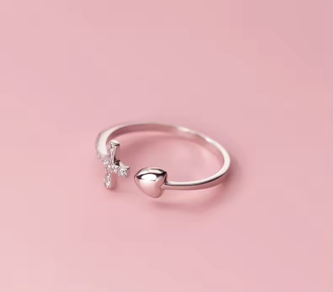 Сребърен пръстен с цирконий "Love cross" - Image 3