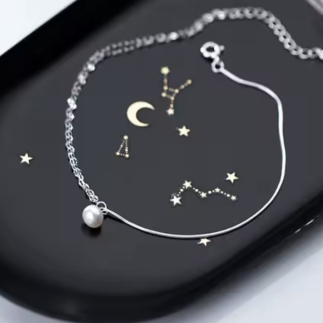 Сребърна гривна за крак "Perla Doppia"