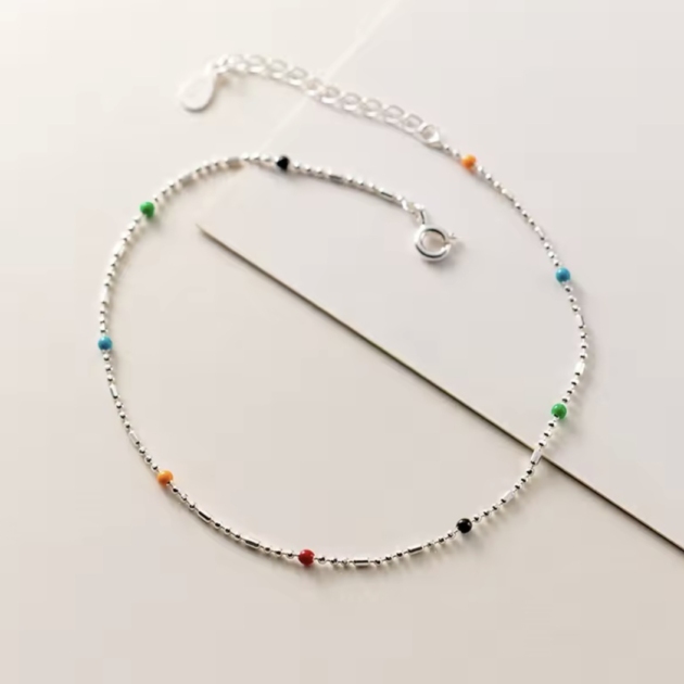 Сребърна гривна за крак "Rainbow"