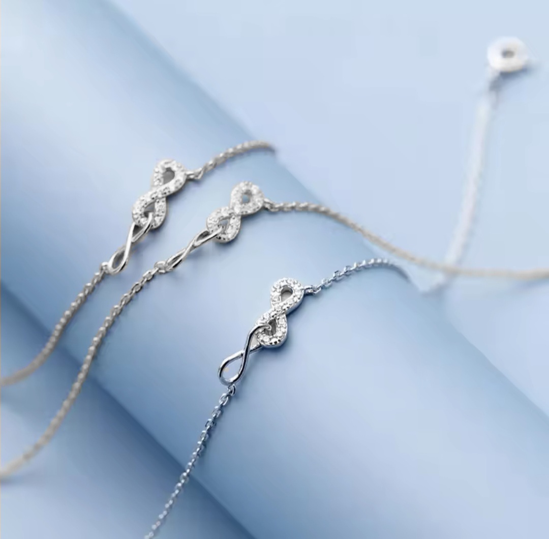 Сребърна гривна за крак с цирконий "Infinity" - Image 3