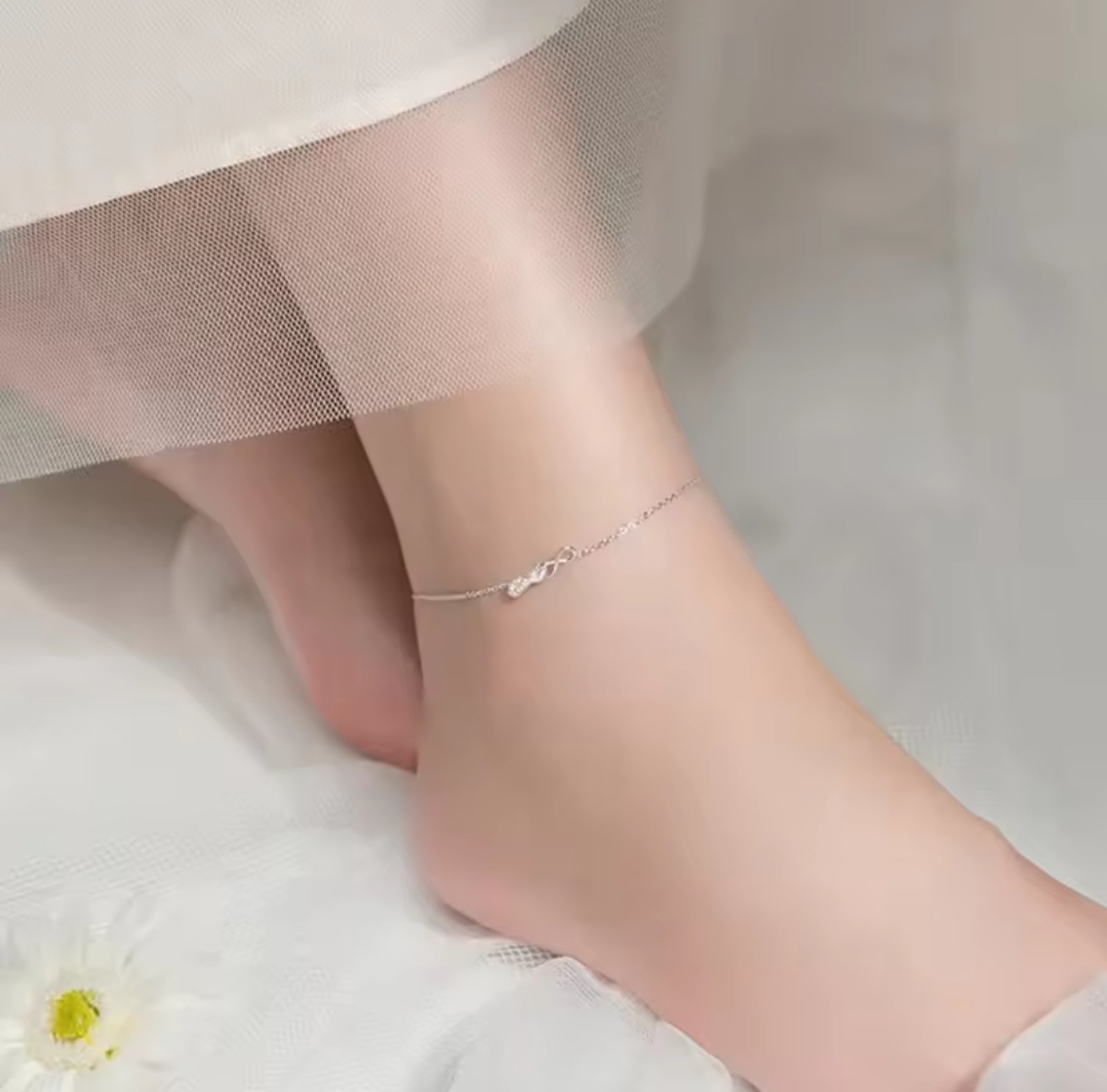 Сребърна гривна за крак с цирконий "Infinity" - Image 2