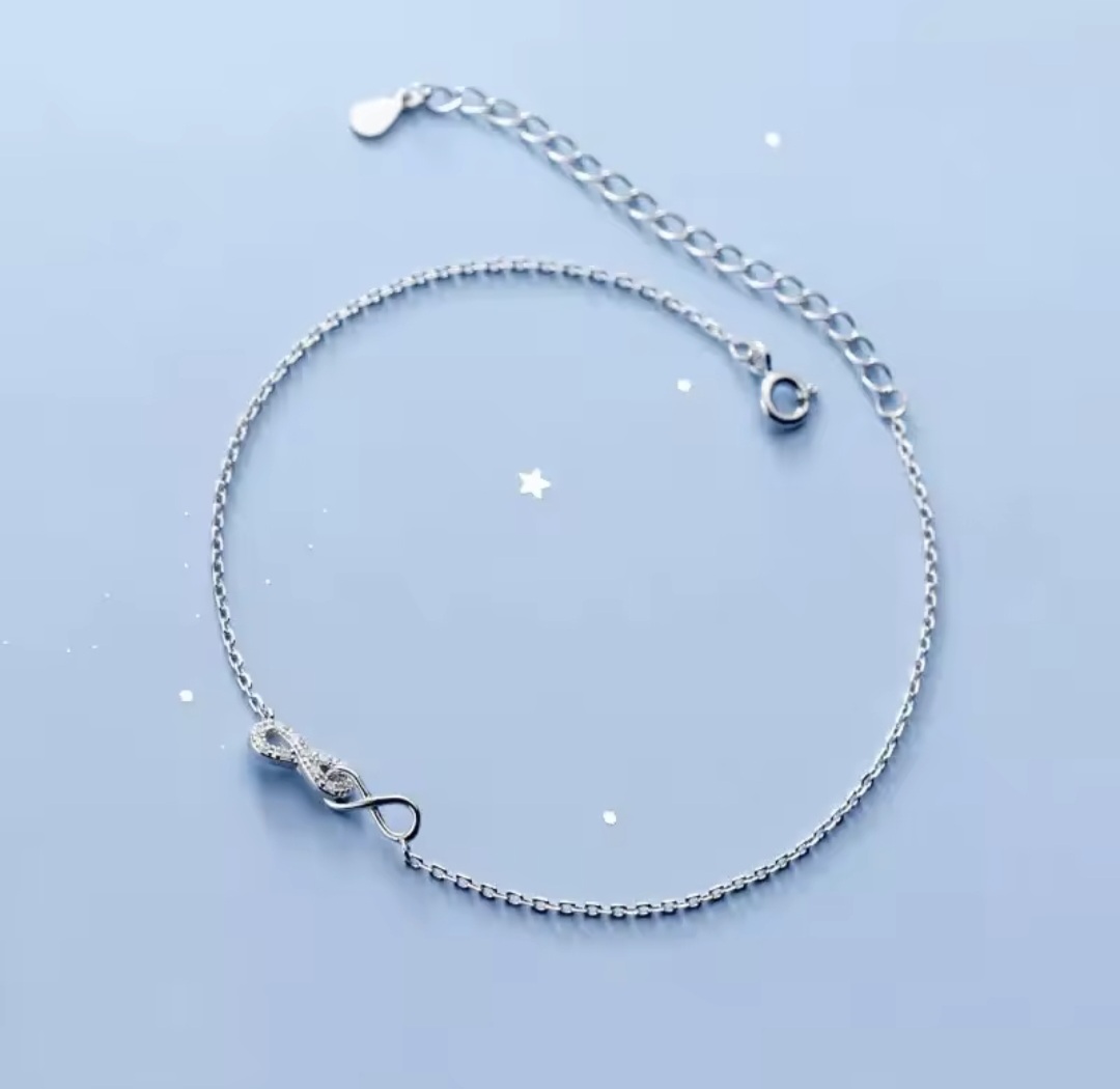 Сребърна гривна за крак с цирконий "Infinity"