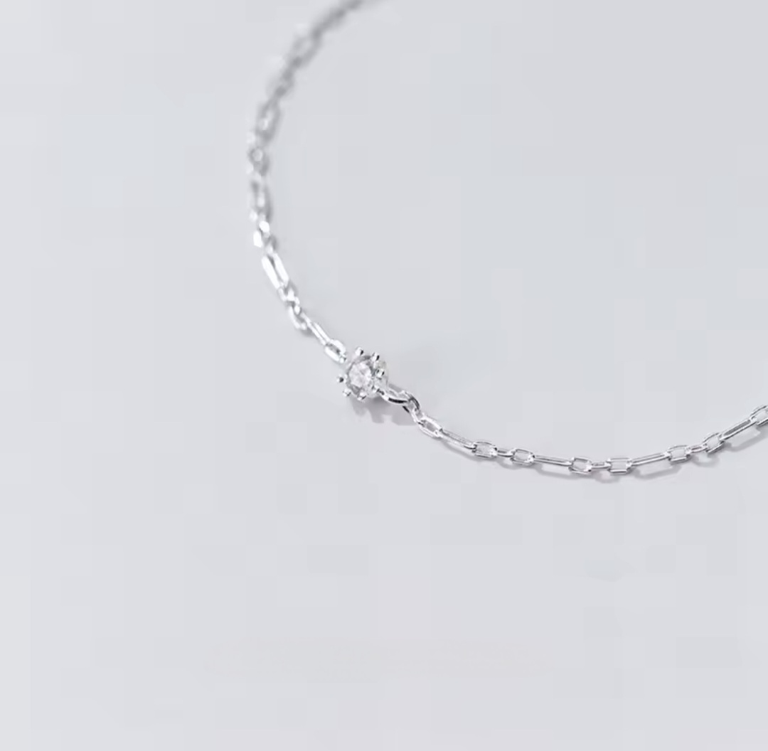 Сребърна гривна за крак с цирконий "Linea" - Image 2