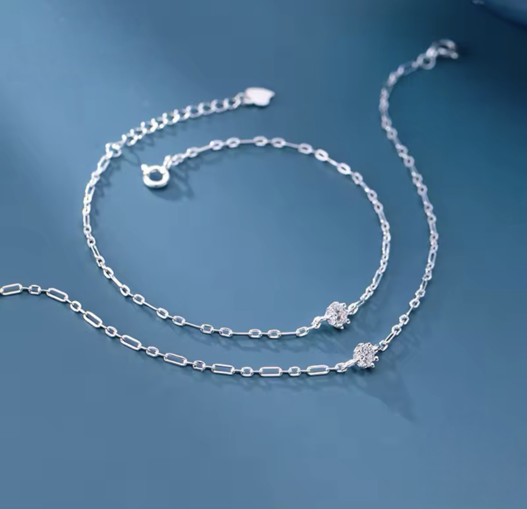 Сребърна гривна за крак с цирконий "Linea" - Image 3