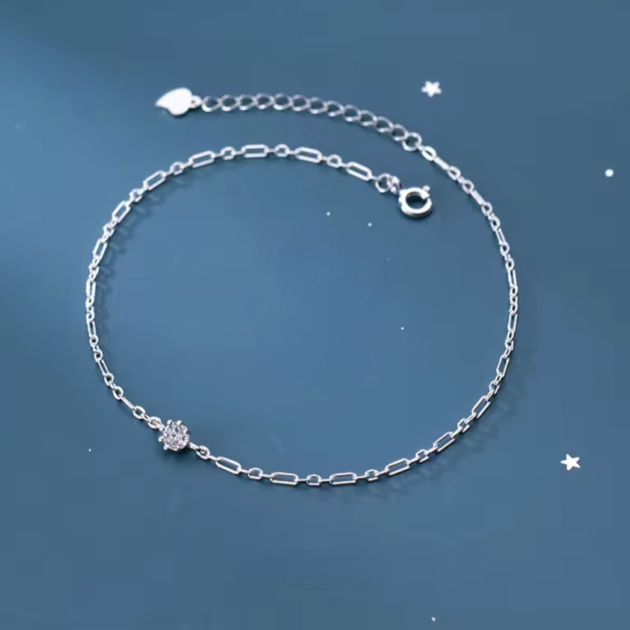 Сребърна гривна за крак с цирконий "Linea"