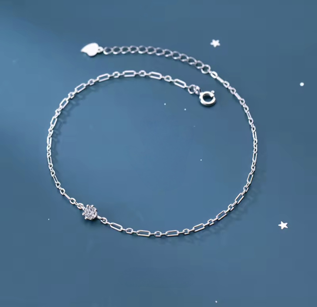 Сребърна гривна за крак с цирконий "Linea"