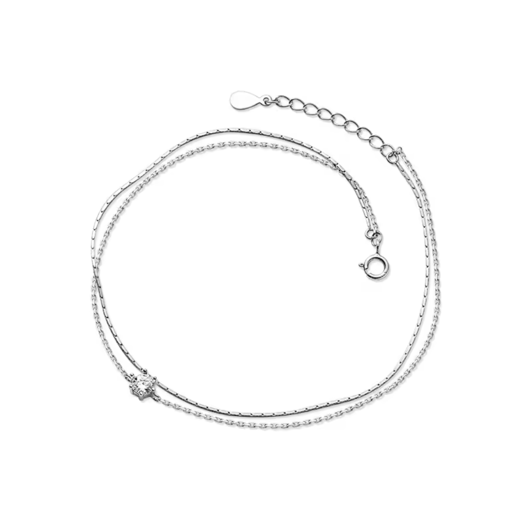 Сребърна гривна за крак с цирконий "Twinkle Step" - Image 3