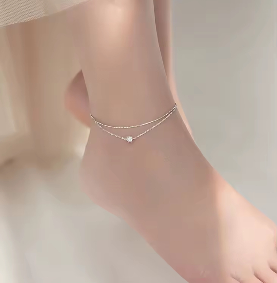 Сребърна гривна за крак с цирконий "Twinkle Step" - Image 2