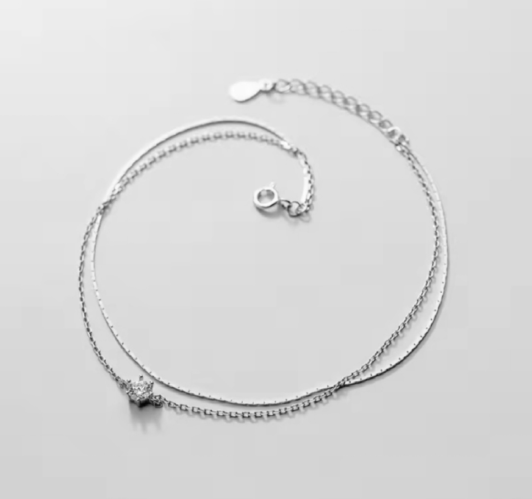 Сребърна гривна за крак с цирконий "Twinkle Step"