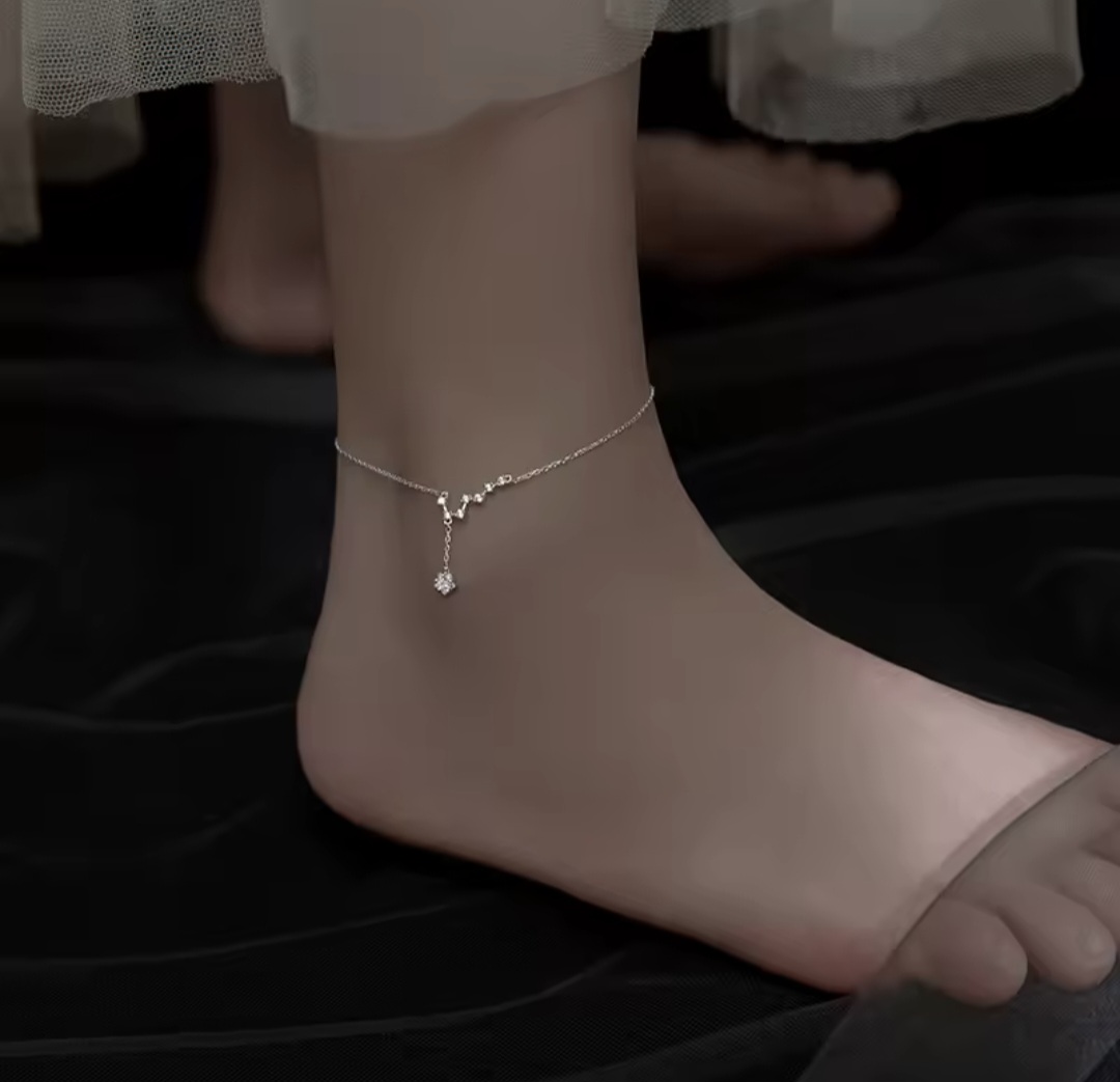 Сребърна гривна за крак с цирконий "Съзвездие" - Image 3