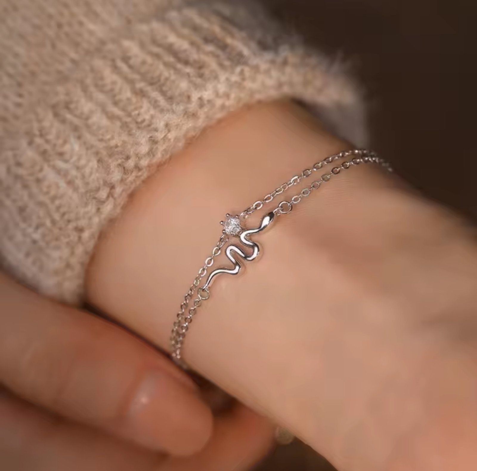 Сребърна гривна с цирконий "Serpentina" - Image 3
