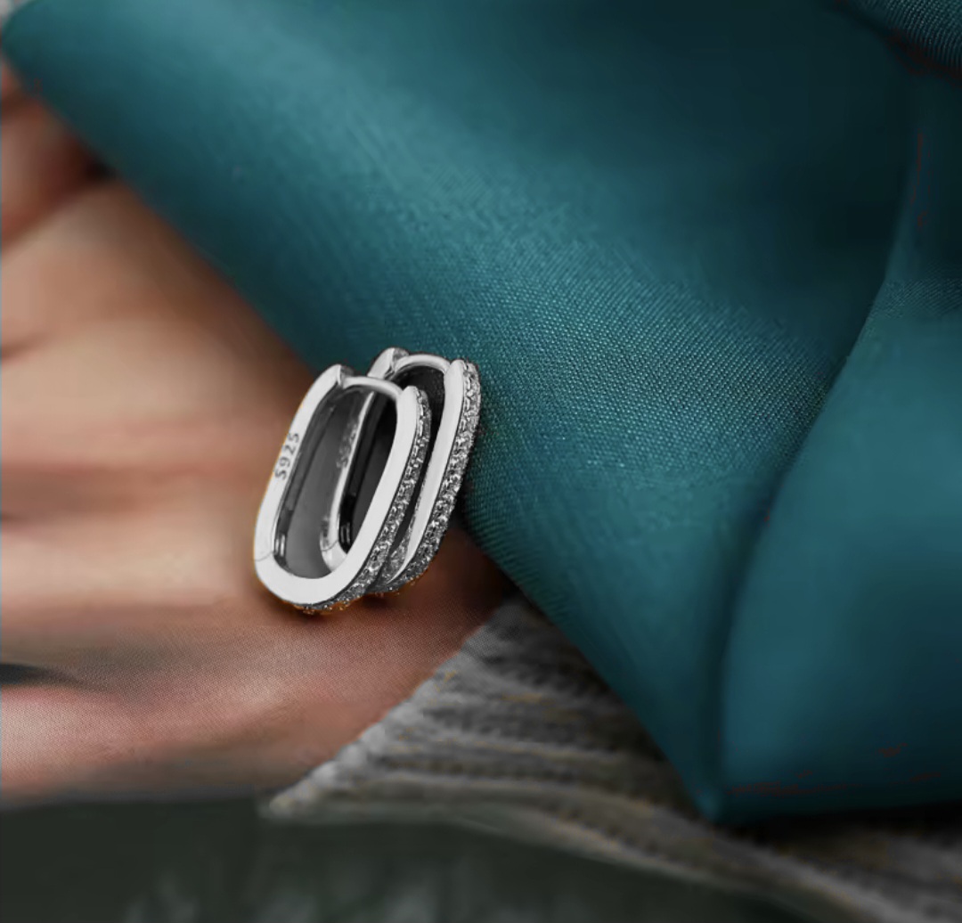 Сребърни обеци с цирконий "Brillo Rectangular" - Image 5