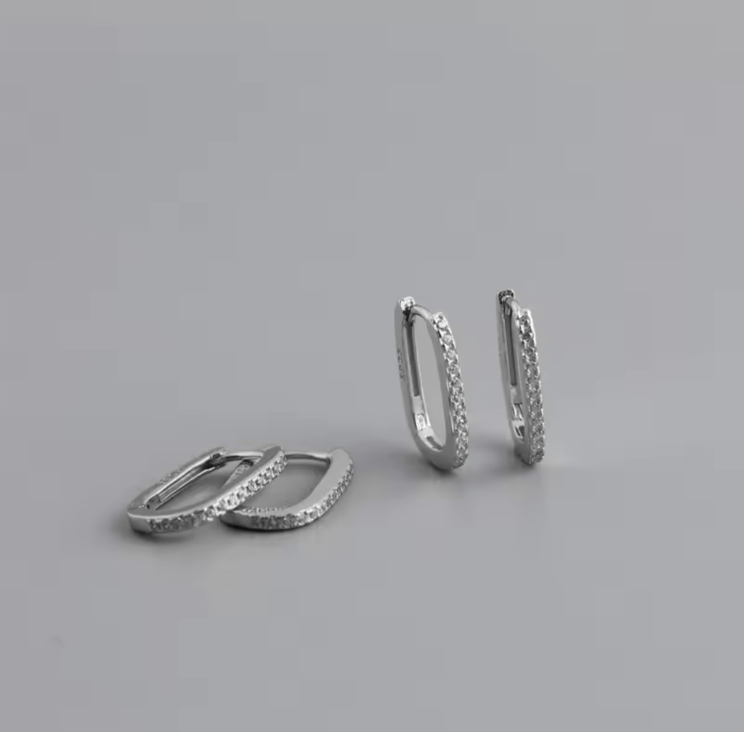 Сребърни обеци с цирконий "Brillo Rectangular" - Image 4