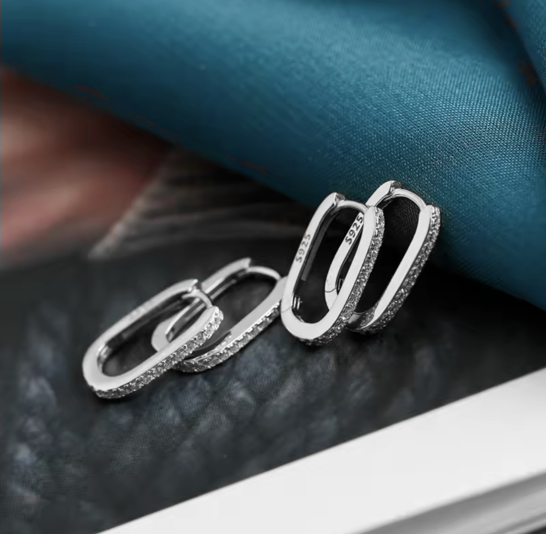 Сребърни обеци с цирконий "Brillo Rectangular" - Image 3