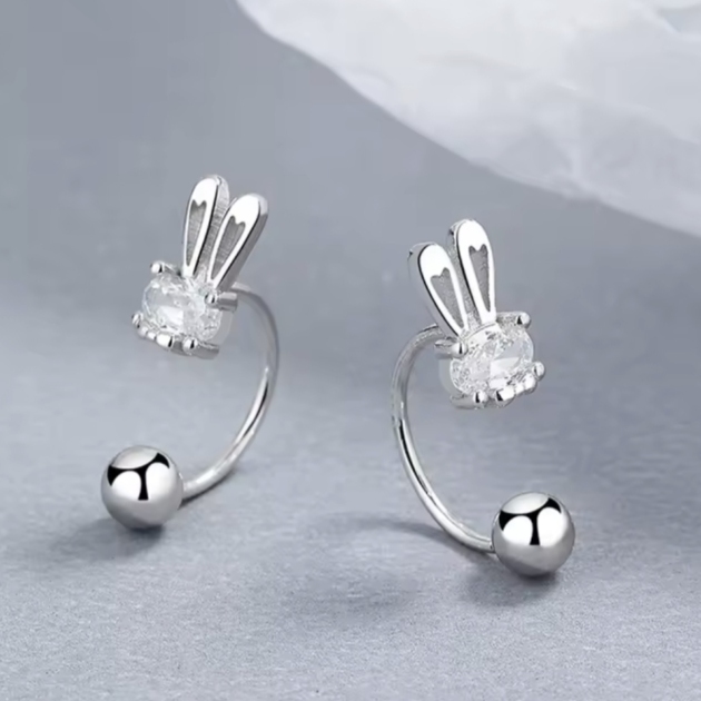 Сребърни обеци с цирконий "Sweet rabbit"