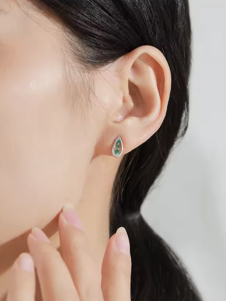 Сребърни обеци с цирконий "Изумрудена сълза" - Image 5
