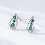 Сребърни обеци с цирконий "Изумрудена сълза"