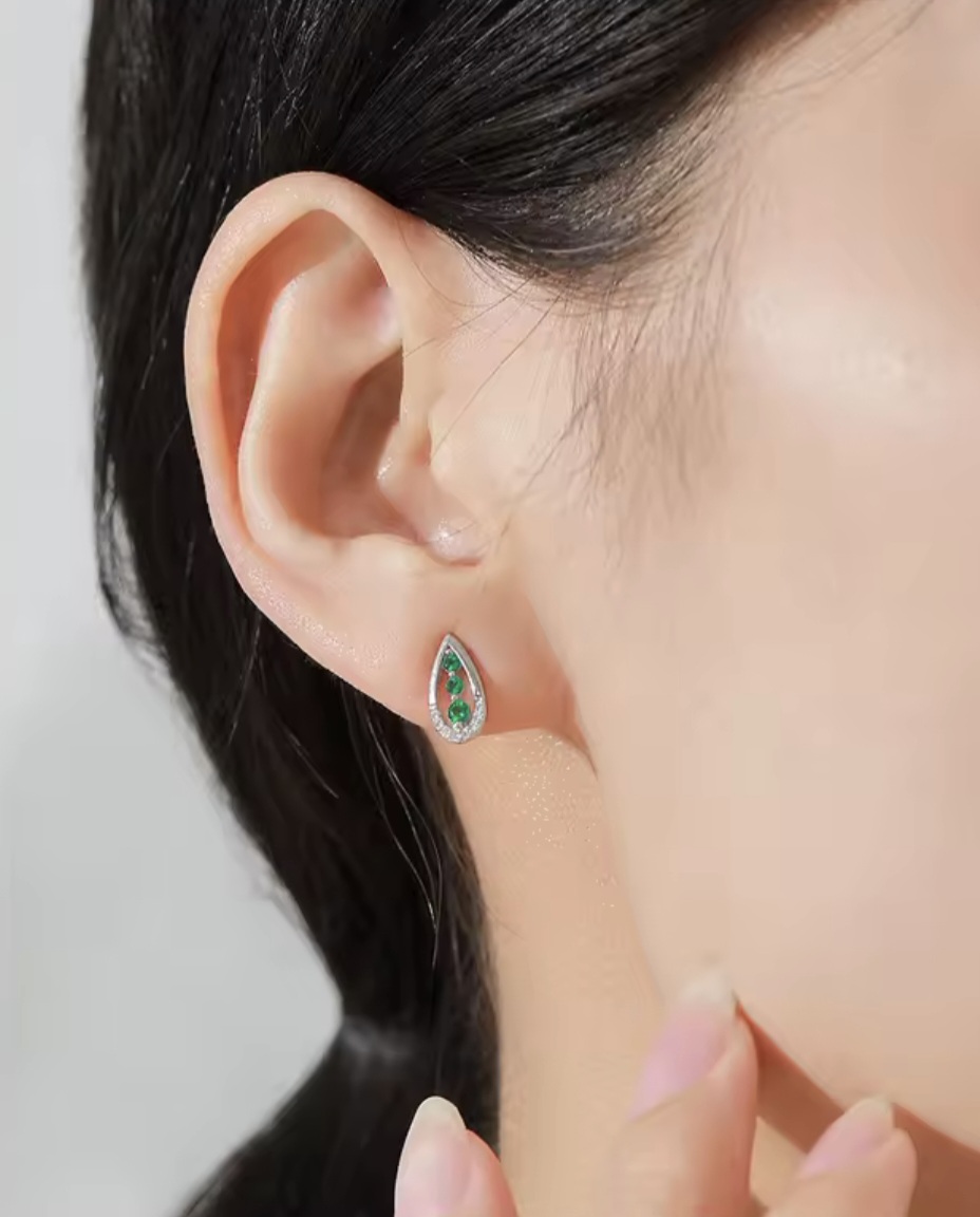 Сребърни обеци с цирконий "Изумрудена сълза" - Image 3