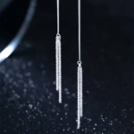 Сребърни обеци с цирконий "Кристални струни"