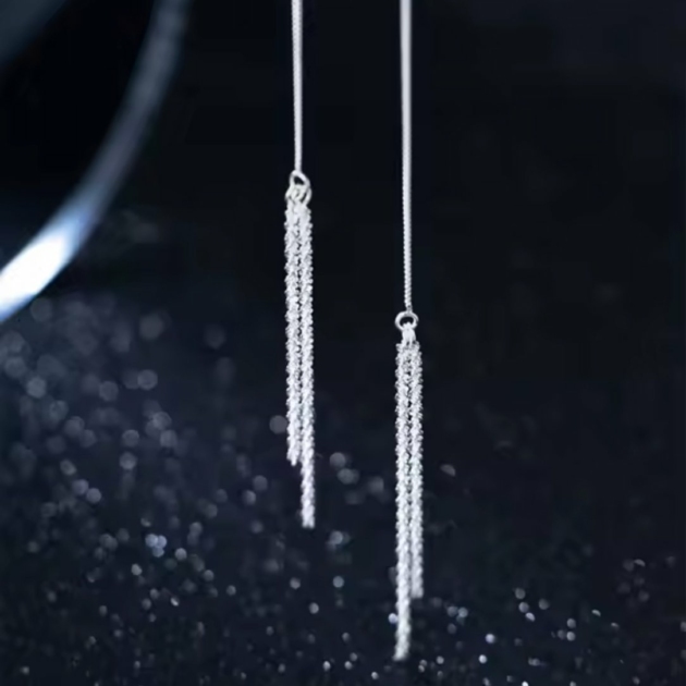 Сребърни обеци с цирконий "Кристални струни"