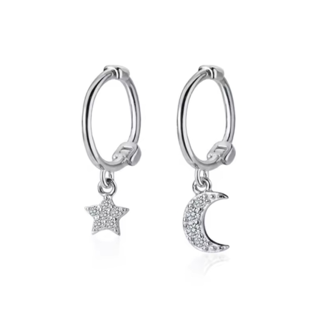 Сребърни обеци с цирконий "Нощно дуо"