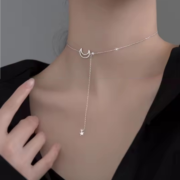 Сребърно колие "Moon and star"