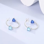Сребърни обеци с цирконий "Cuori in Blu"