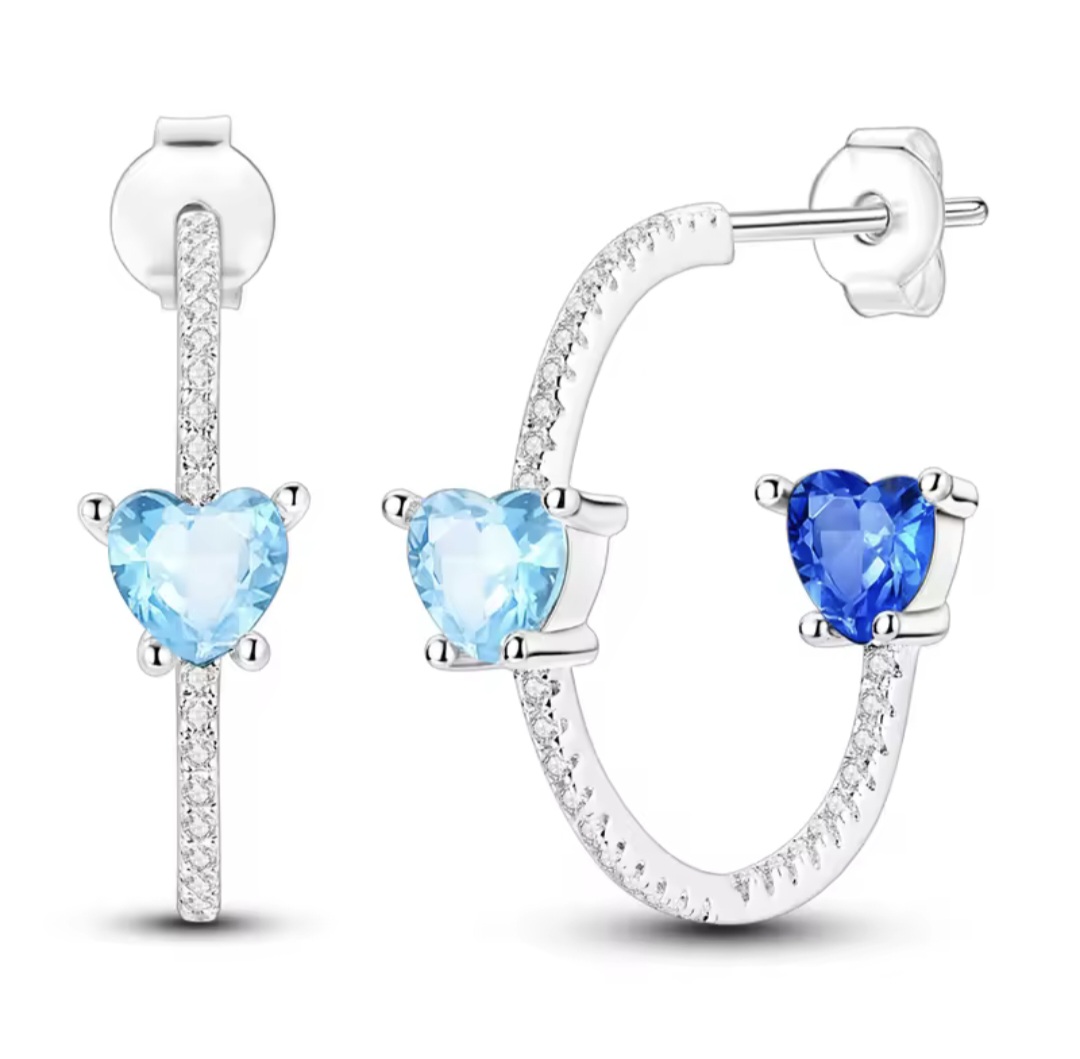 Сребърни обеци с цирконий "Cuori in Blu" - Image 2