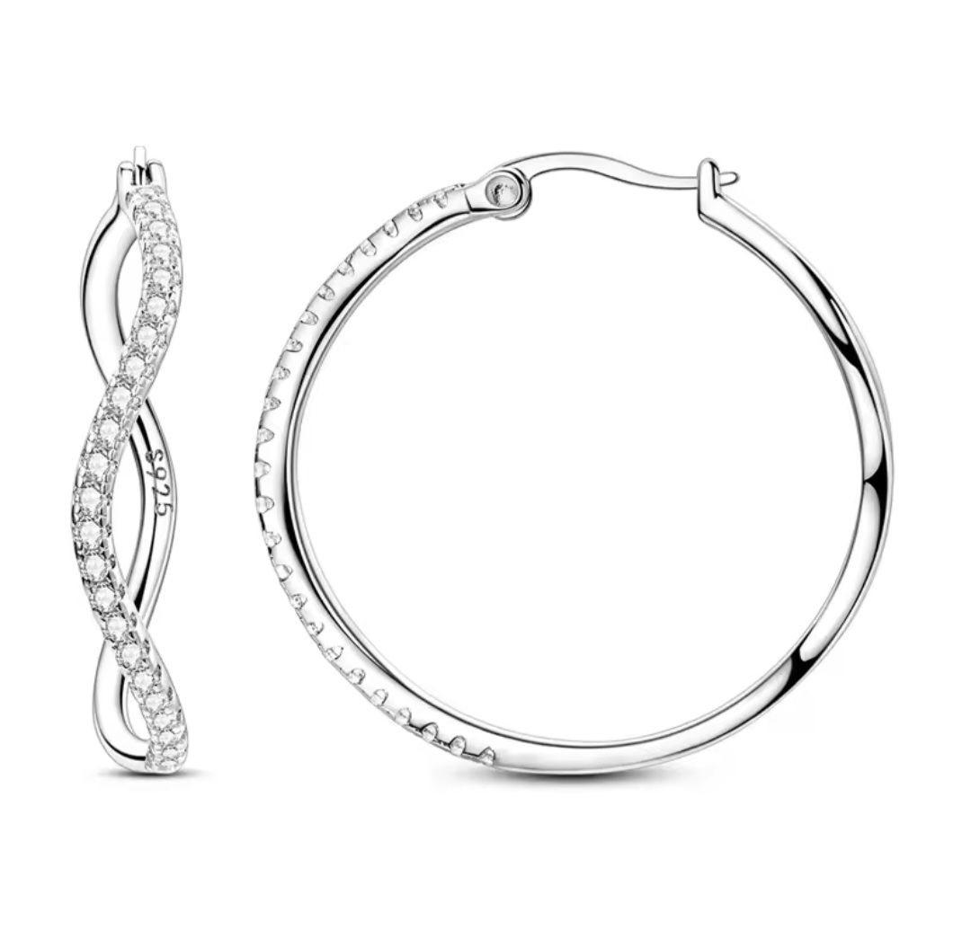 Сребърни обеци с цирконий "Преплетен танц"